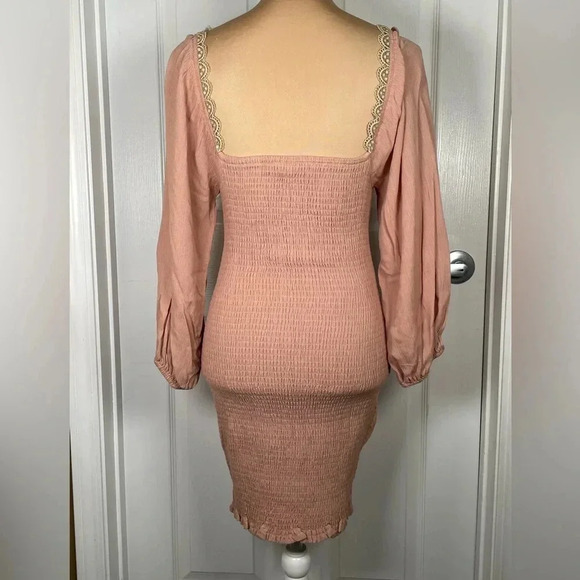 ILLA ILLA Smocked Rose Gold Bodycon Mini Dress Small - Picture 5 of 7